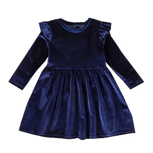 Nadia - Girls Velvet Dress , Long Sleeve |