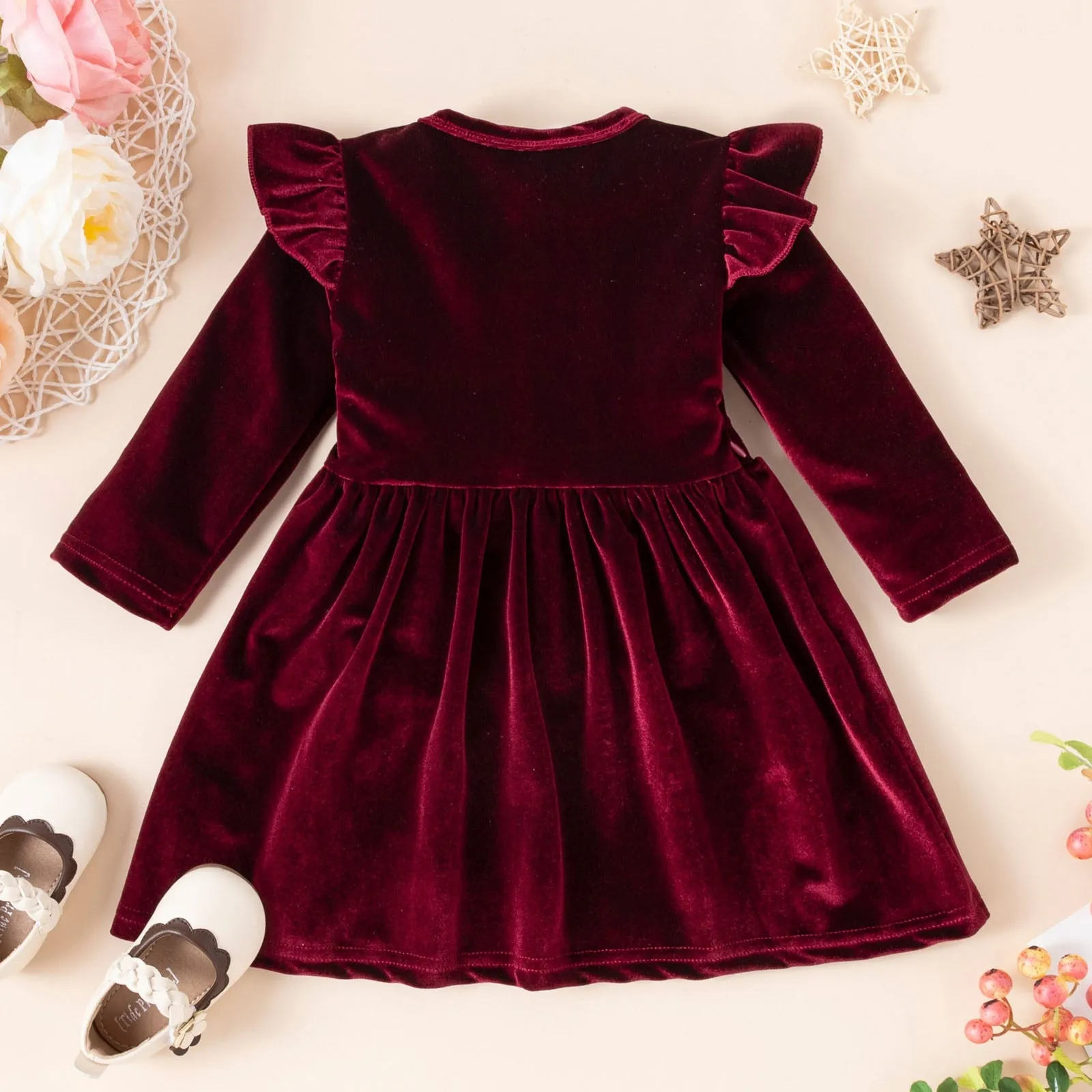 Nadia - Girls Velvet Dress , Long Sleeve |