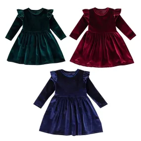 Nadia - Girls Velvet Dress , Long Sleeve |