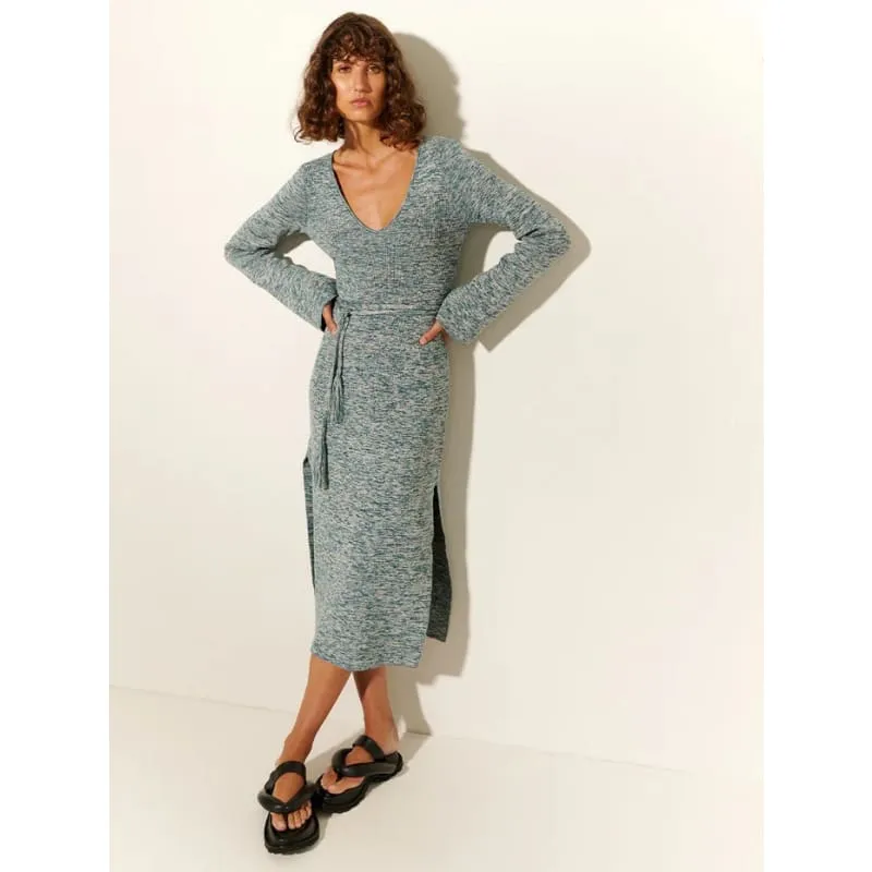 Naomi V Neck Knit Midi Dress Teal Marle