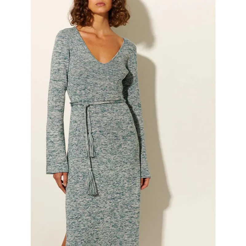 Naomi V Neck Knit Midi Dress Teal Marle