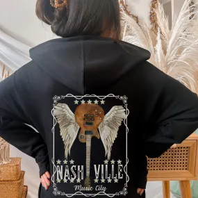 Nashville Music City Unisex Heavy Blend™ Hoodie or Crewneck Sweatshirt Women's or Men's Unisex-Size Guitar Shirt in black