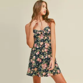 Navy Floral Tie Back Dress