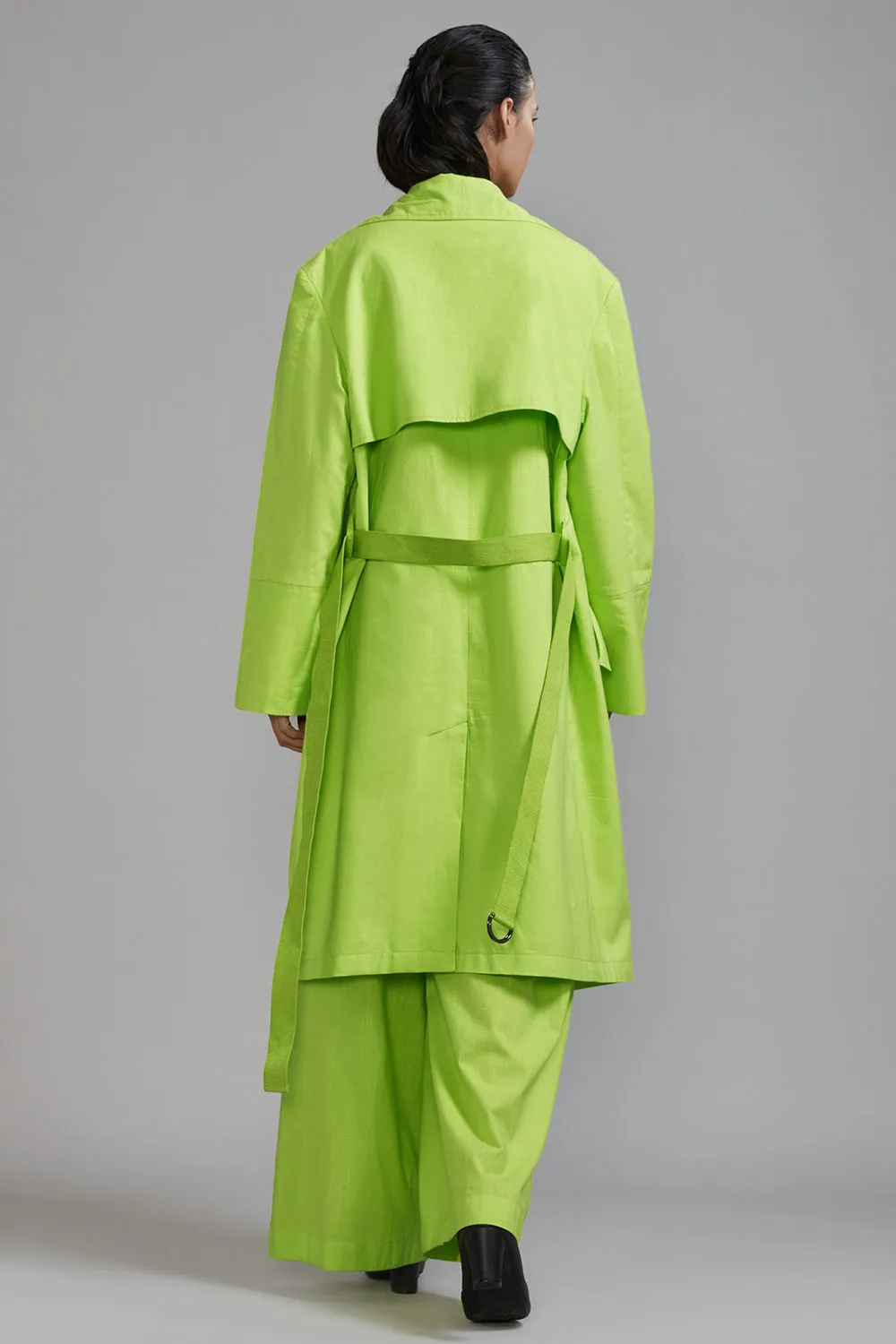 Neon Green Cotton Trench Jacket Set