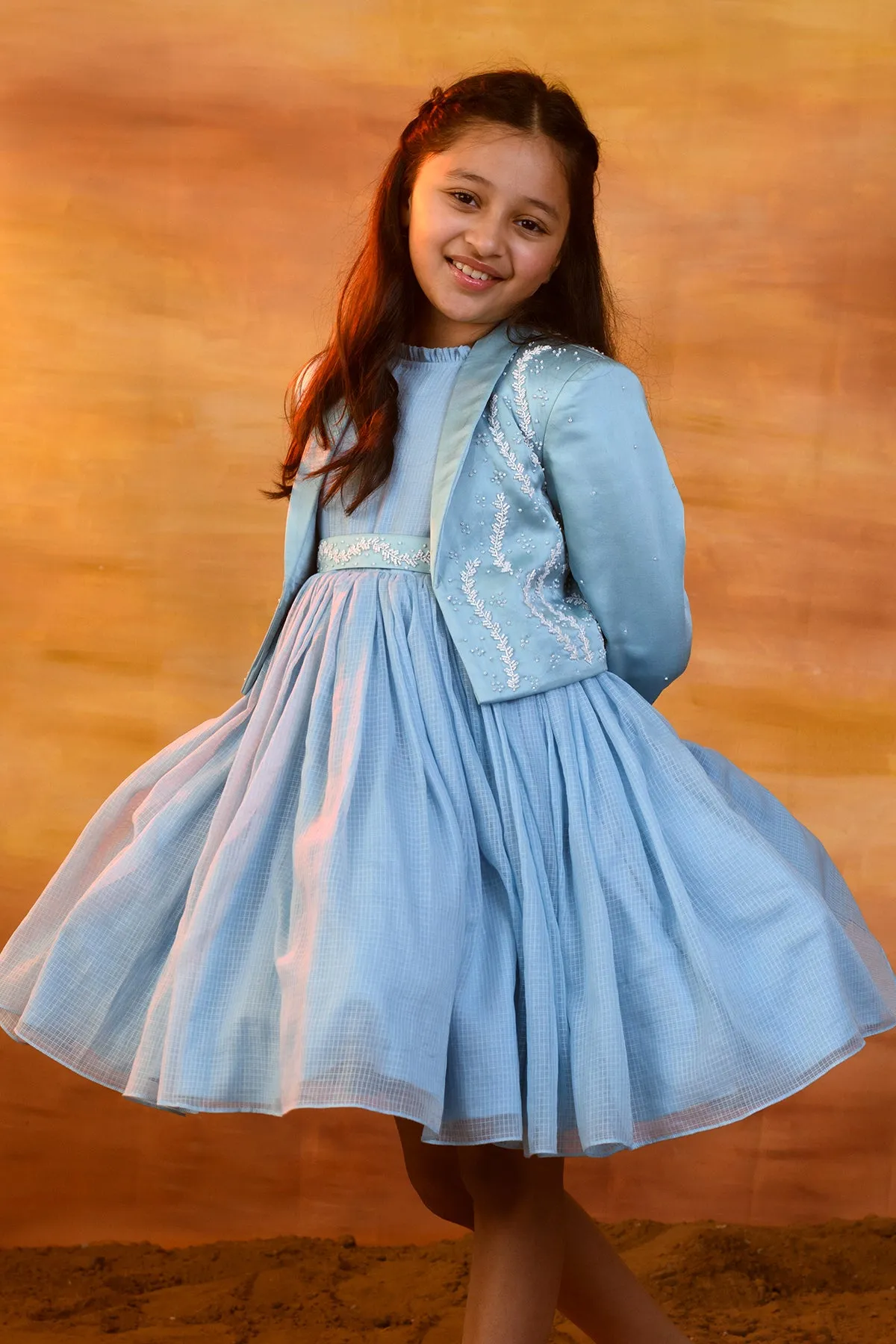 Nigella- Dress With Embroidered Jacket & Belt For Girls