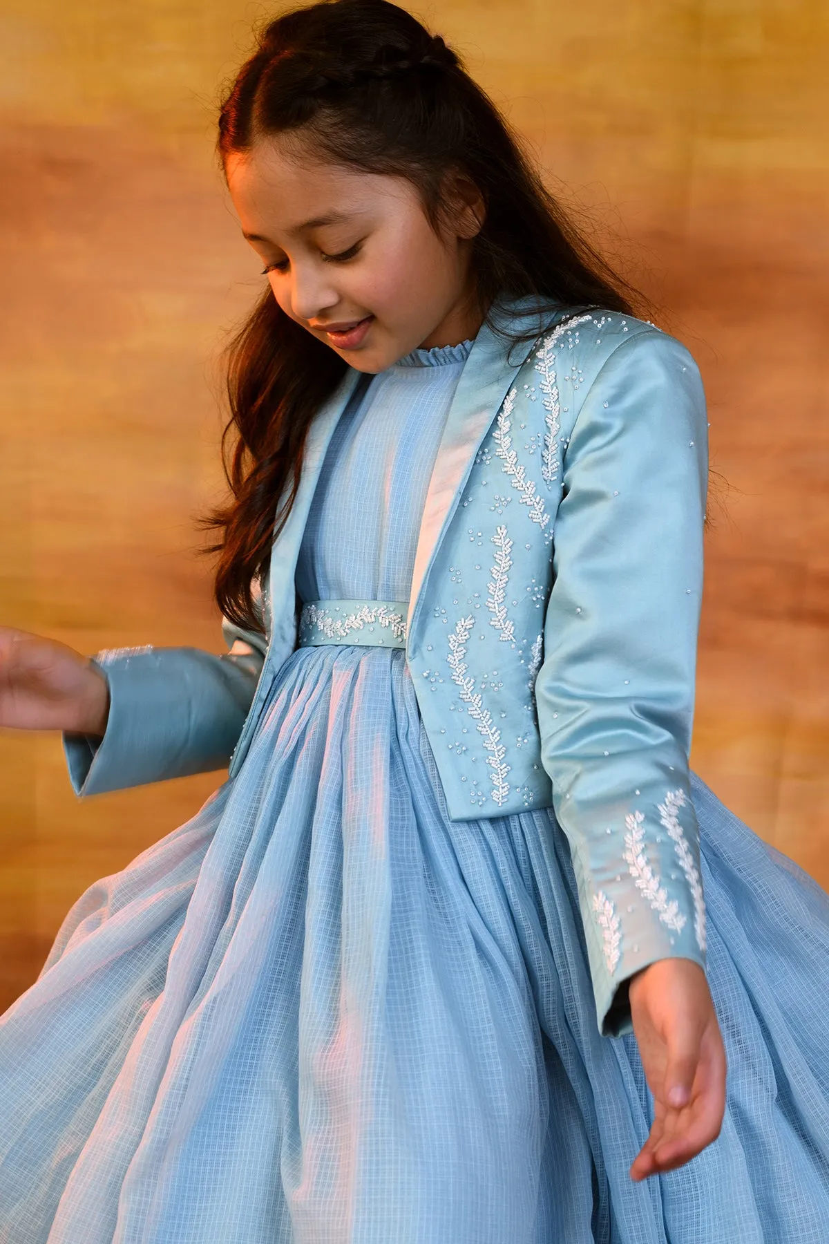 Nigella- Dress With Embroidered Jacket & Belt For Girls