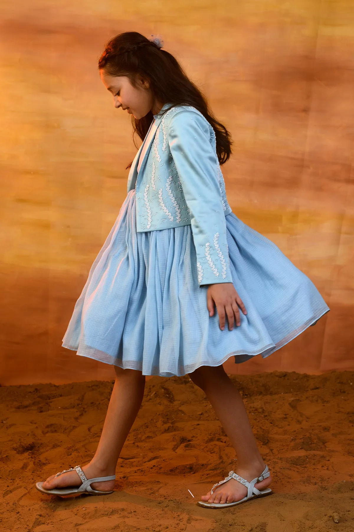 Nigella- Dress With Embroidered Jacket & Belt For Girls