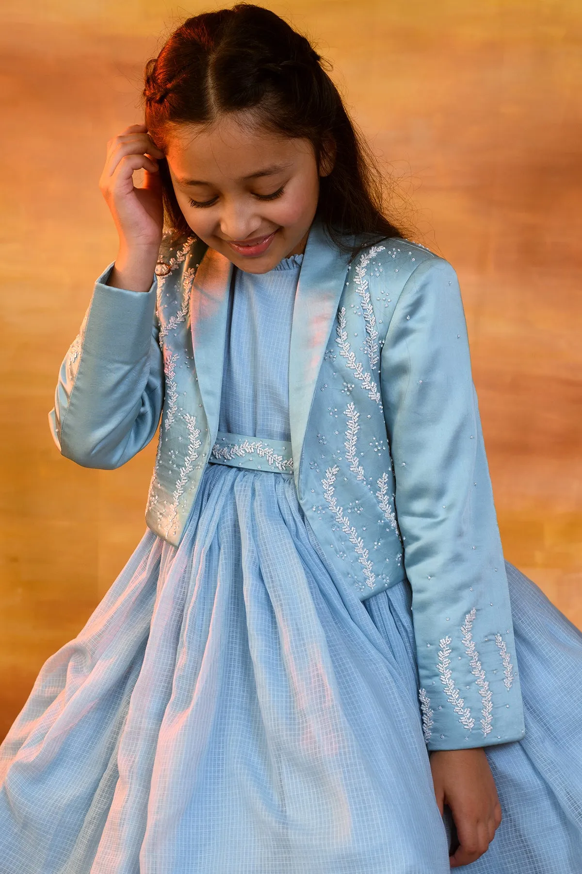 Nigella- Dress With Embroidered Jacket & Belt For Girls