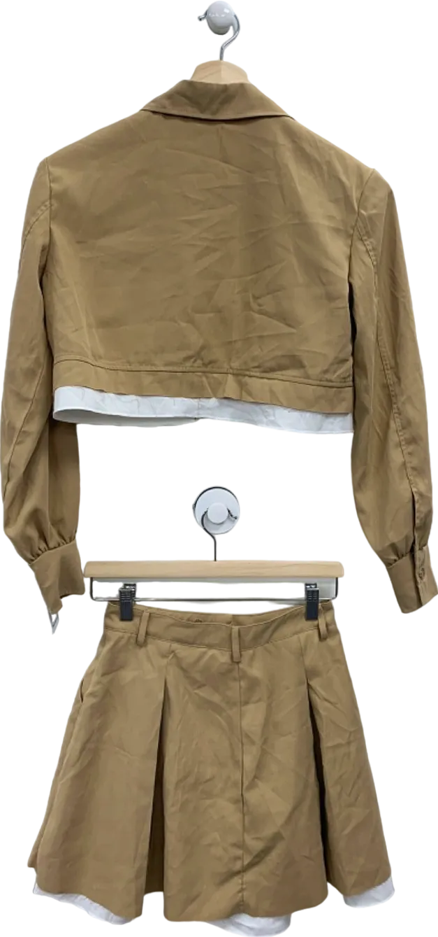 No Brand Camel Cropped Jacket and Skirt Co-ord Set UK S