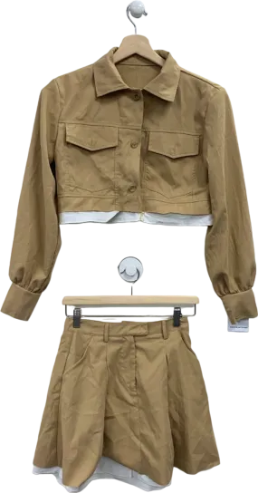 No Brand Camel Cropped Jacket and Skirt Co-ord Set UK S