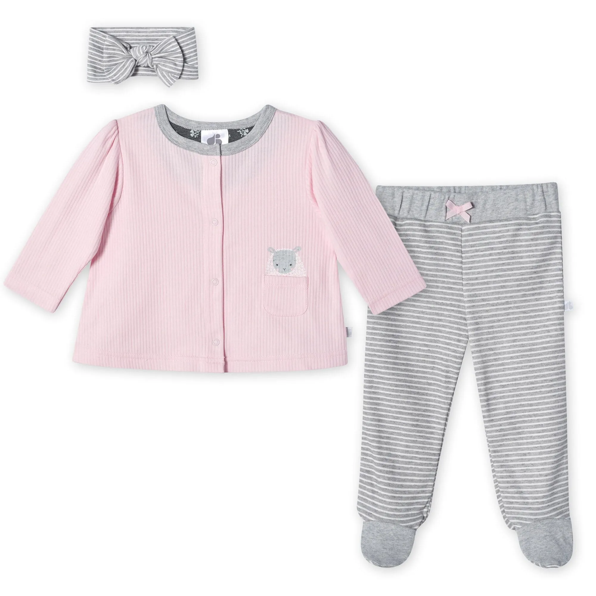 Organic Baby Girls 3-Piece Lil' Lamb Shirt, Pants & Headband Set