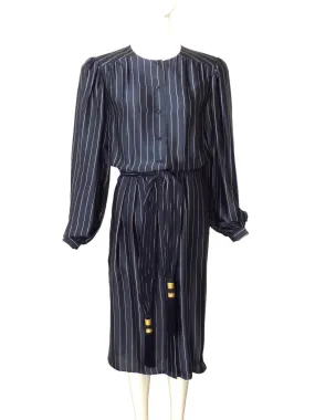 OSCAR DE LA RENTA- 80s Silk Stripe Dress, Size 8