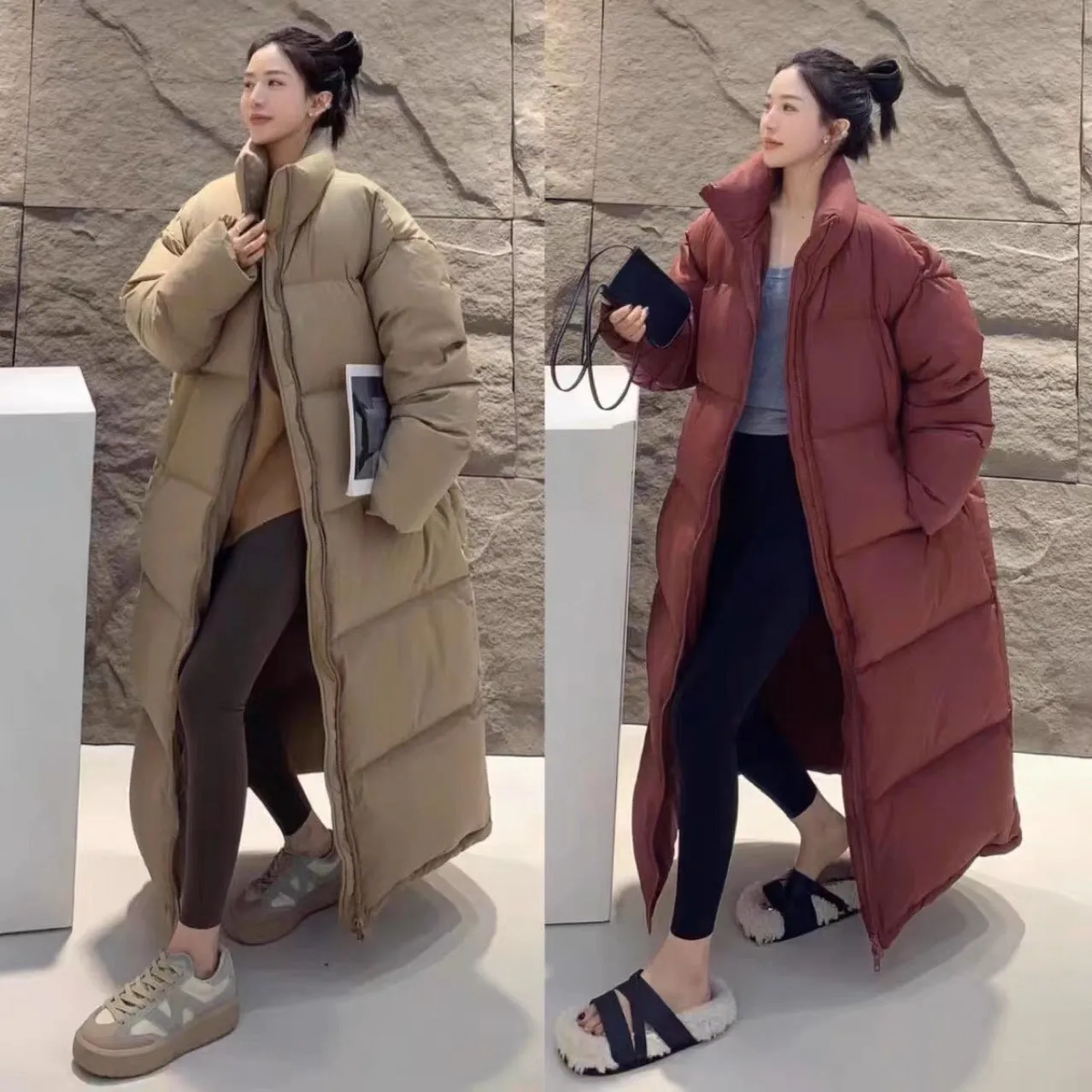 Out-of-season 2023 new Korean version winter big quilt down jacket women's medium and long models over the knee loose and thickened couple models