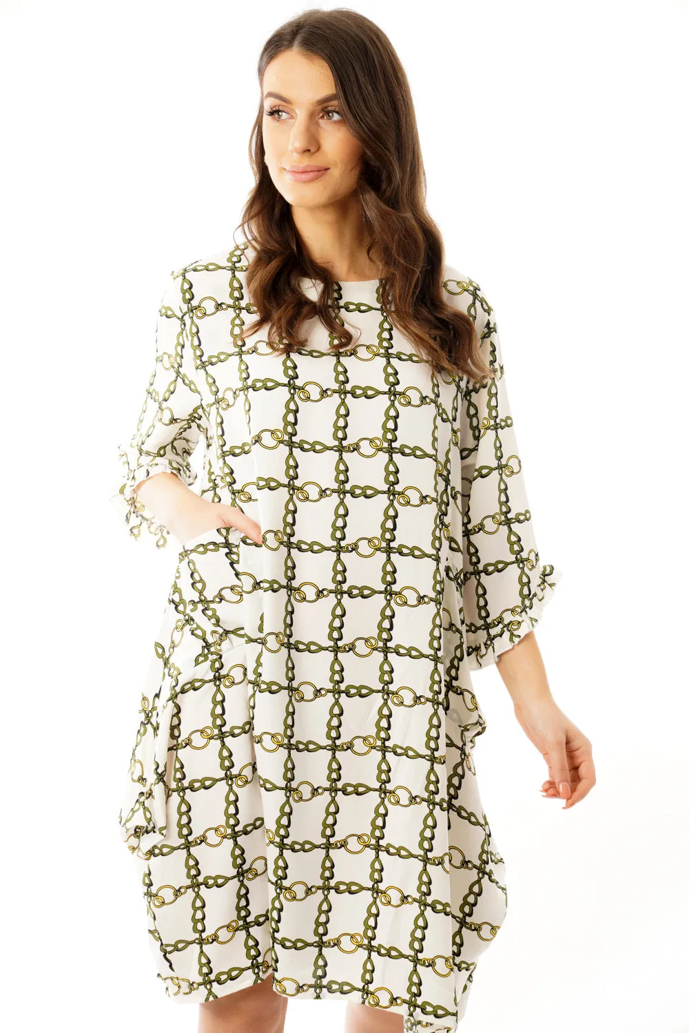 Oversized Chain Print Smock Dress