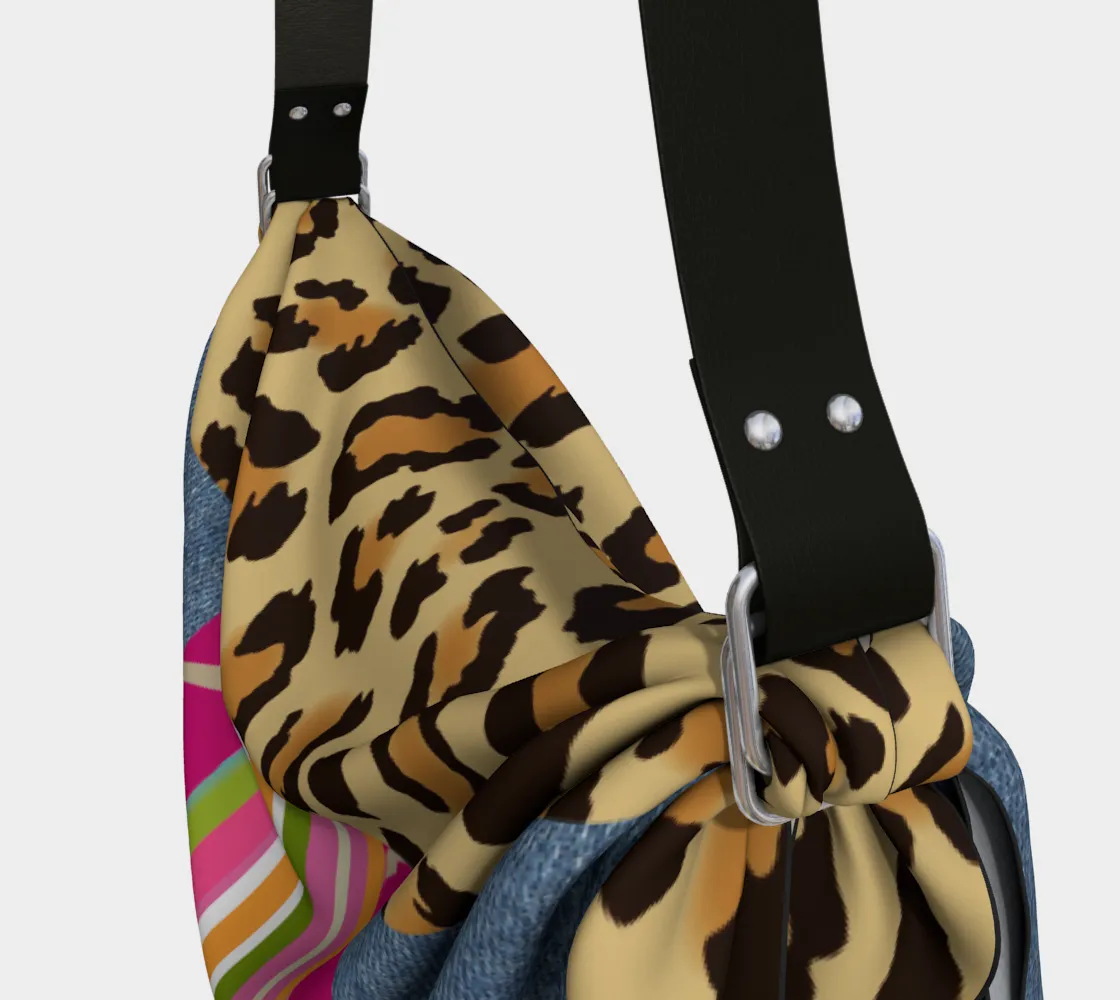 Passion Pink Giraffe Cheetah Denim Print Hobo Scarf Bag