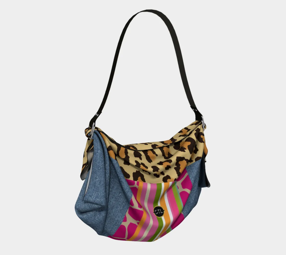 Passion Pink Giraffe Cheetah Denim Print Hobo Scarf Bag