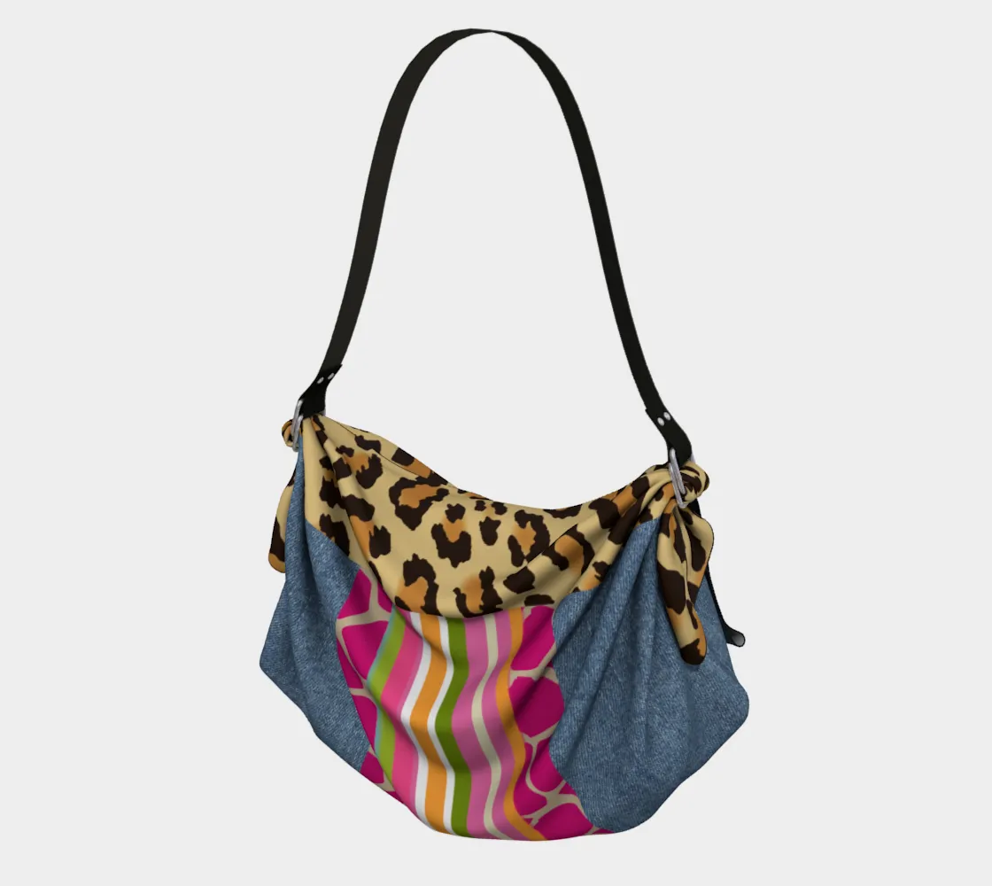 Passion Pink Giraffe Cheetah Denim Print Hobo Scarf Bag