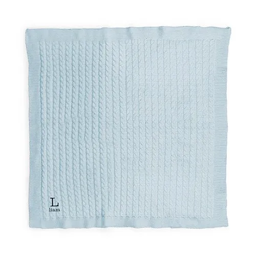 PERSONALIZED COTTON CABLE KNIT BABY BLANKET - MONOGRAM (pink/blue/white)