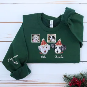 Personalized Dog Christmas Sweatshirt / Hoodie with Embroidered Photo, Unique Dog Lover Gift