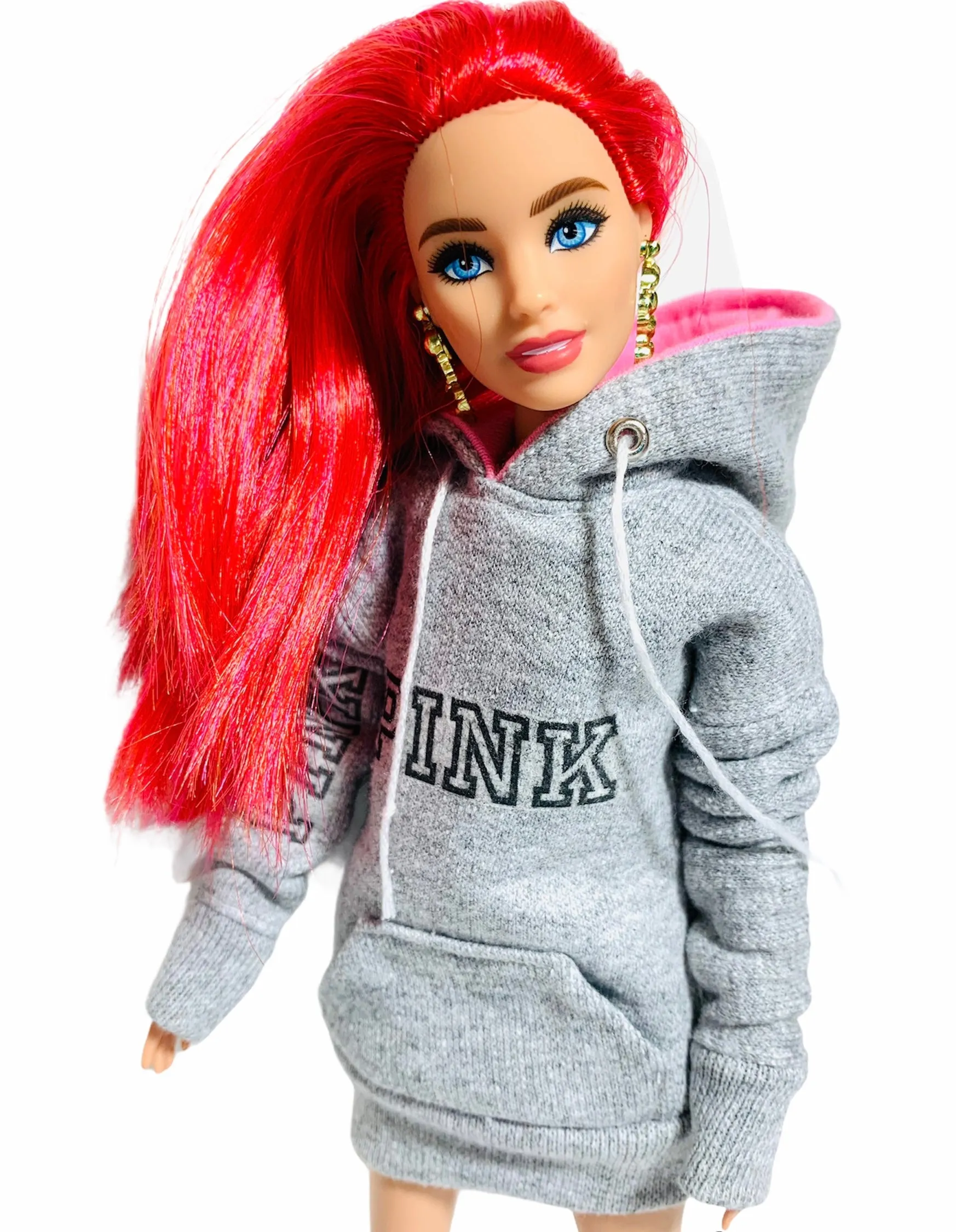 Pink oversized hoodie for Barbie doll