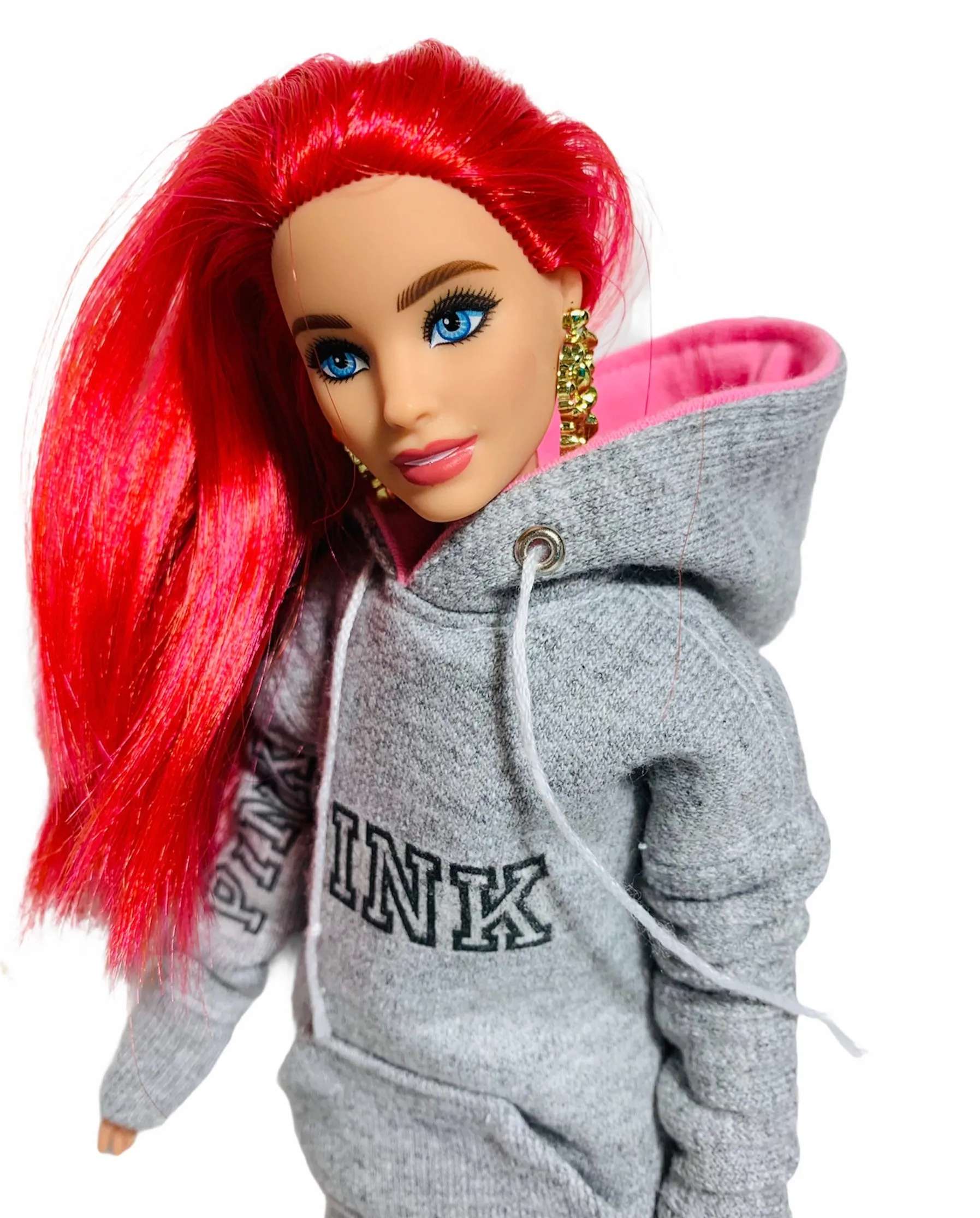 Pink oversized hoodie for Barbie doll