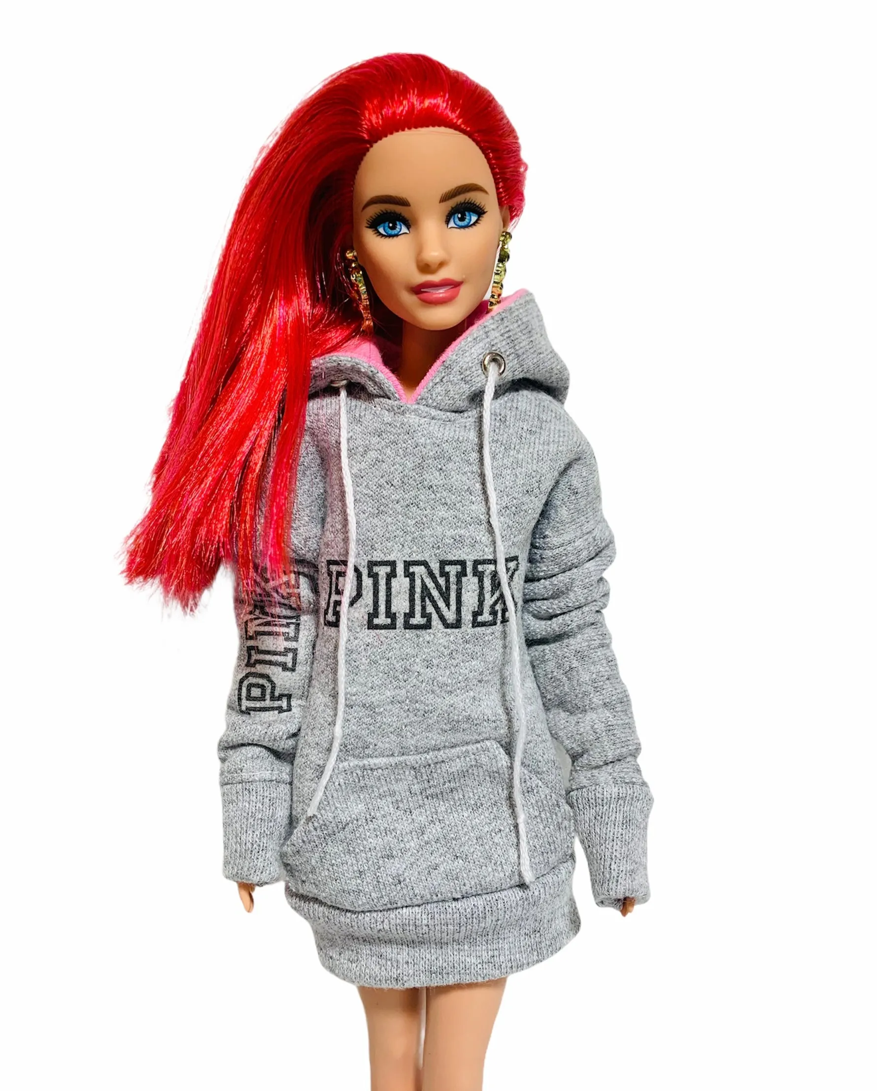 Pink oversized hoodie for Barbie doll