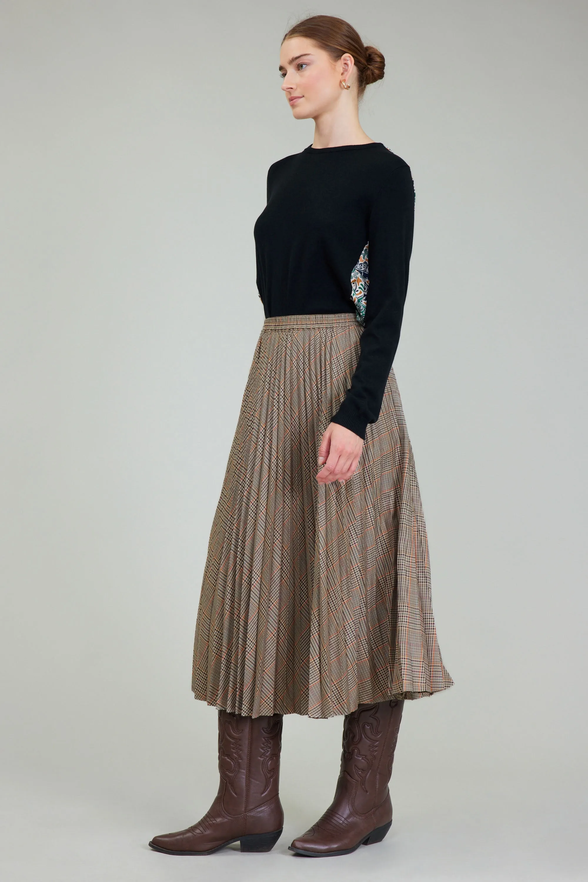 Plaid Pleated Midi Skirt