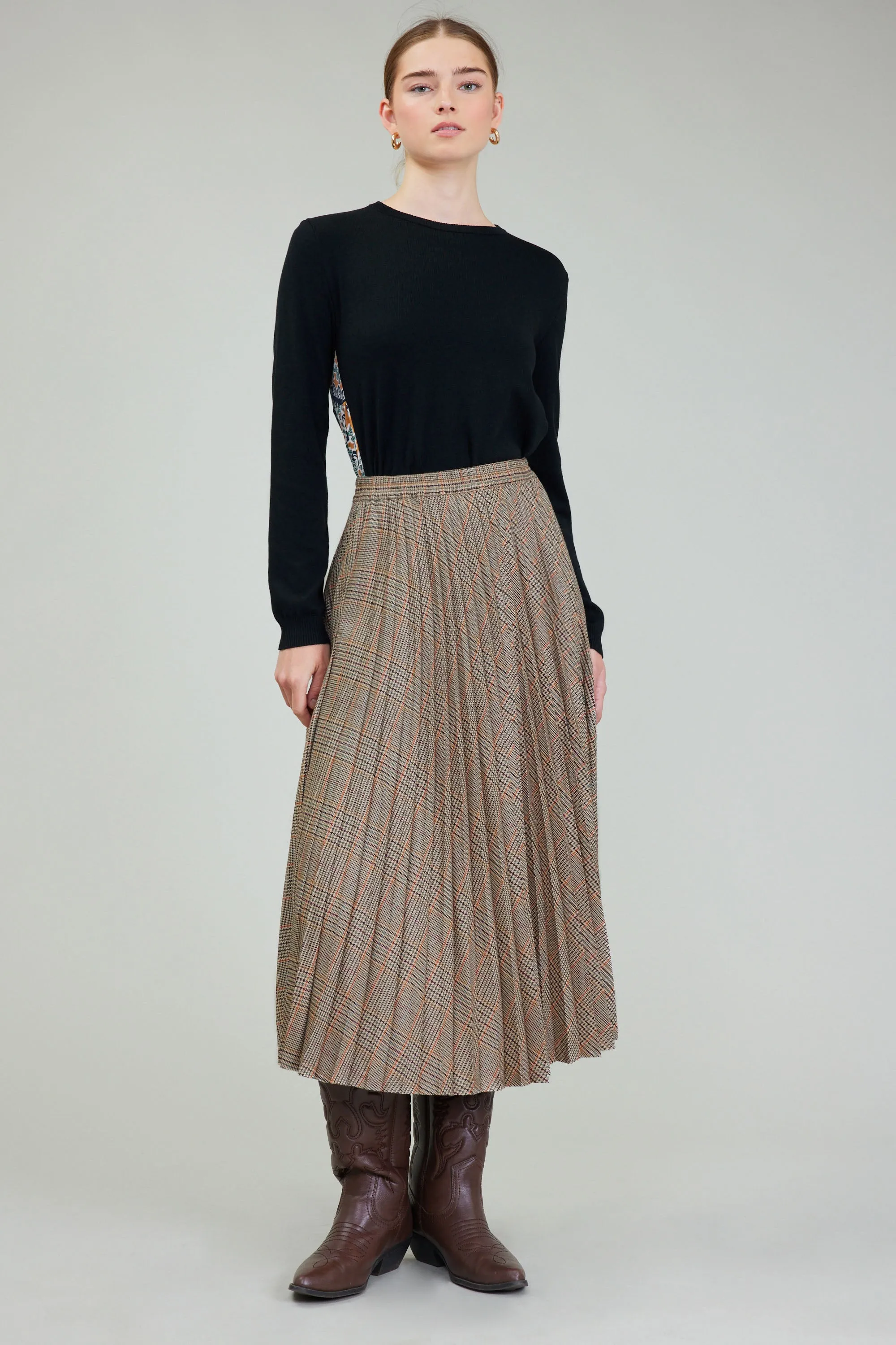 Plaid Pleated Midi Skirt