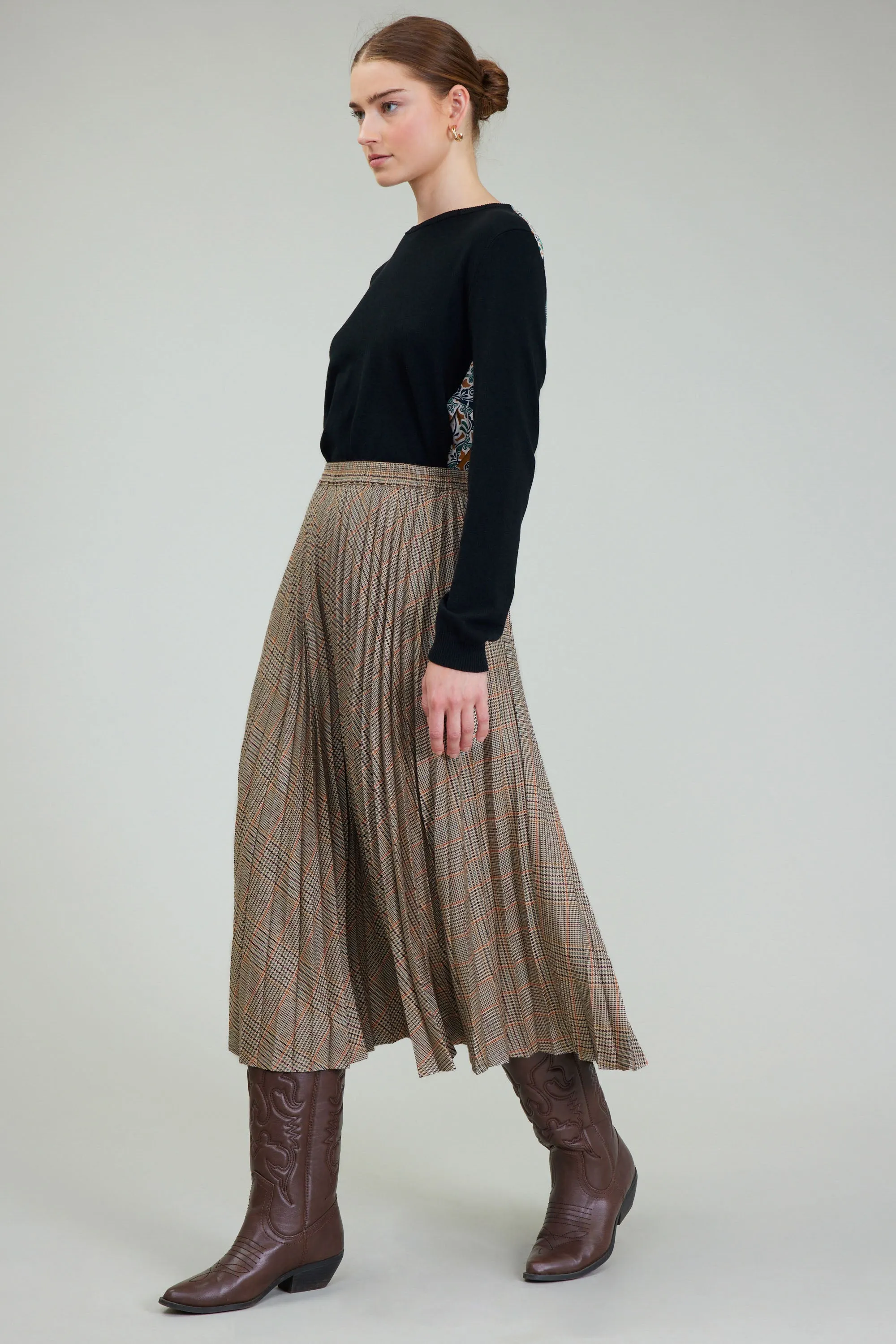 Plaid Pleated Midi Skirt