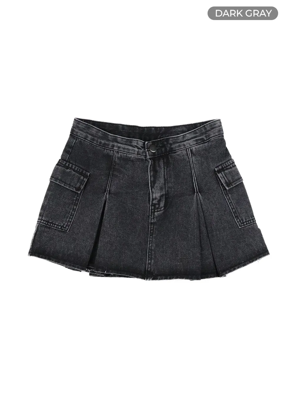 Pleated Denim Cargo Mini Skirt OM418