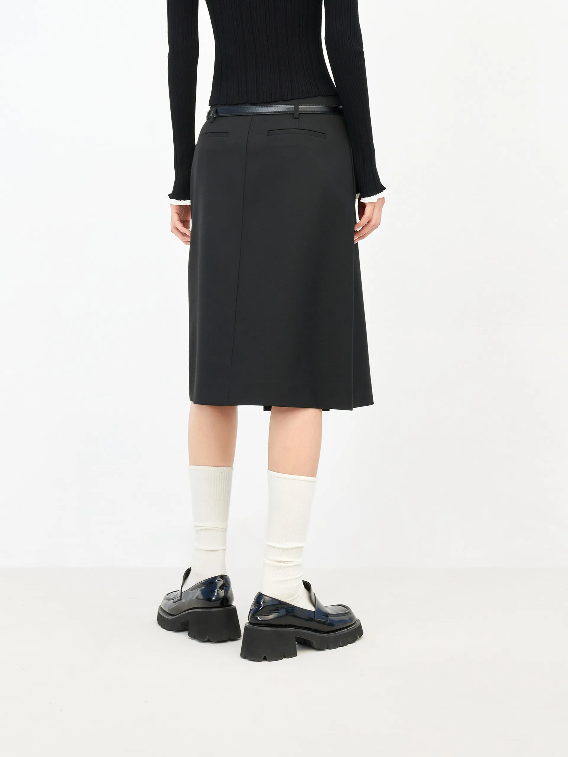 Pleated Midi Skirt with Belt