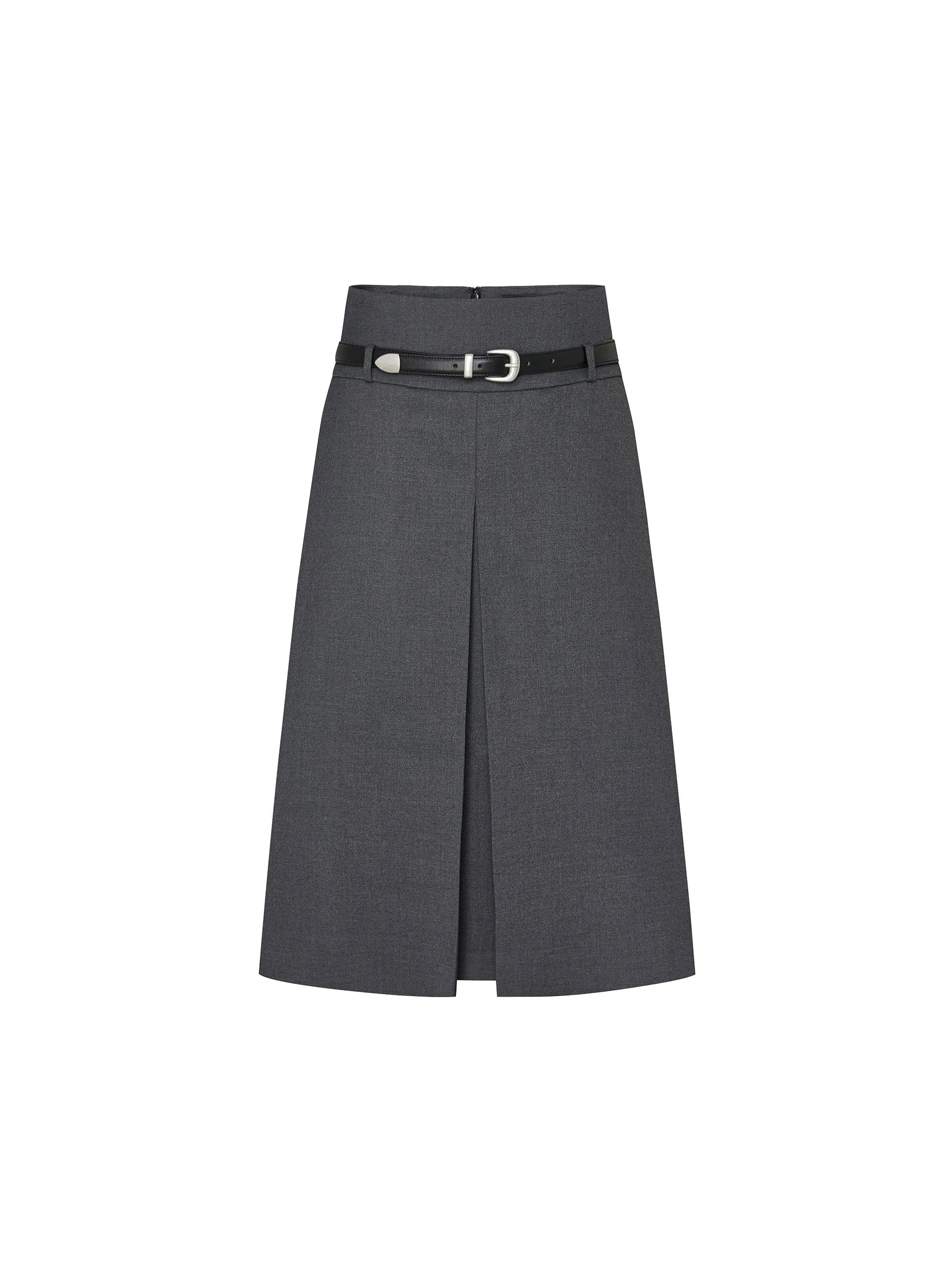 Pleated Midi Skirt with Belt