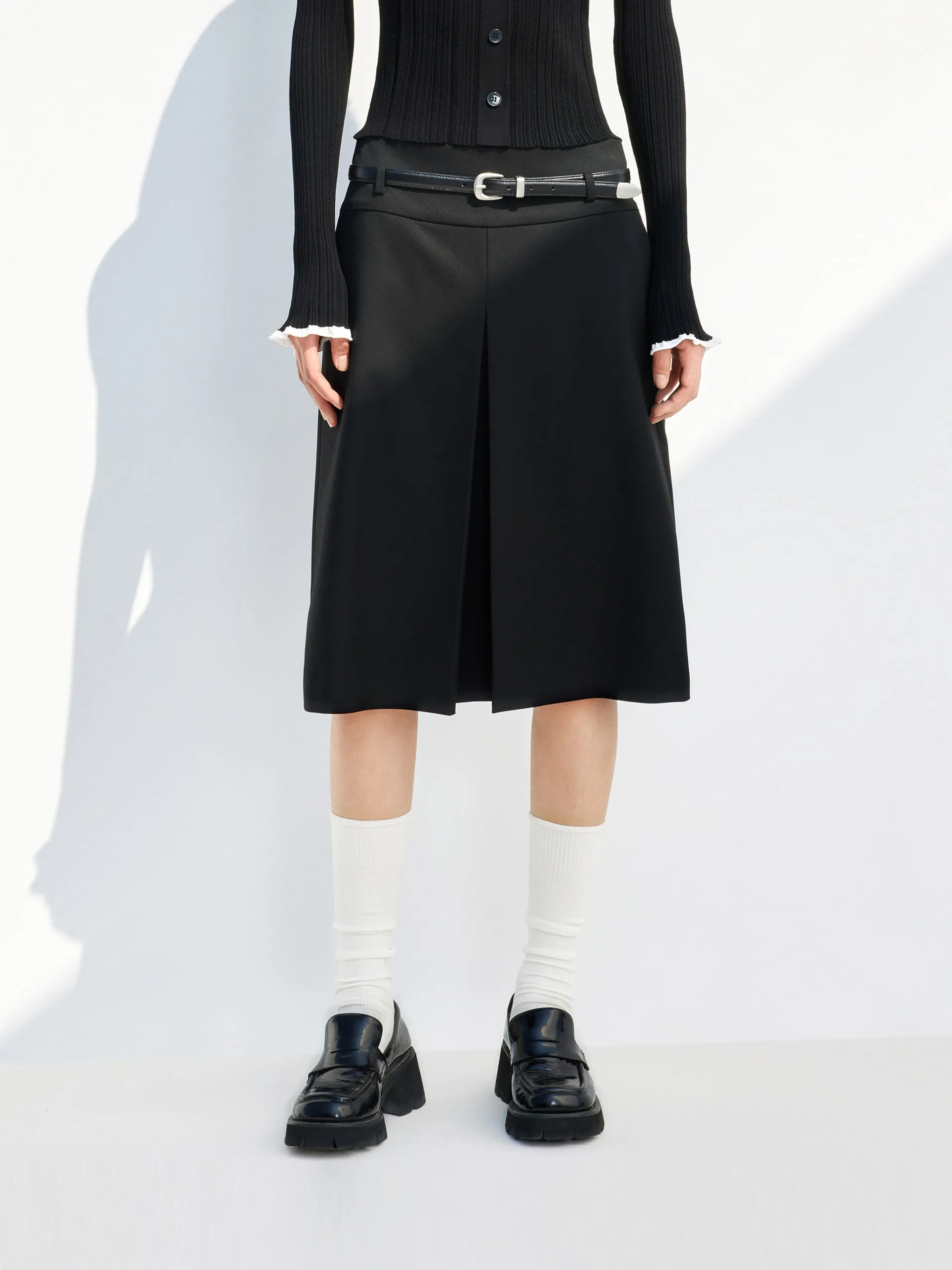 Pleated Midi Skirt with Belt