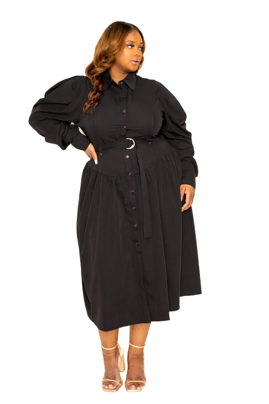 Puff Sleeve Trench Jacket Dress Voluptuous ( ) Plus Size - 2 colors - Ships from The US