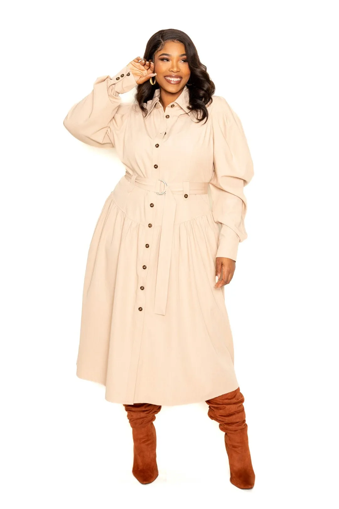 Puff Sleeve Trench Jacket Dress Voluptuous ( ) Plus Size - 2 colors - Ships from The US