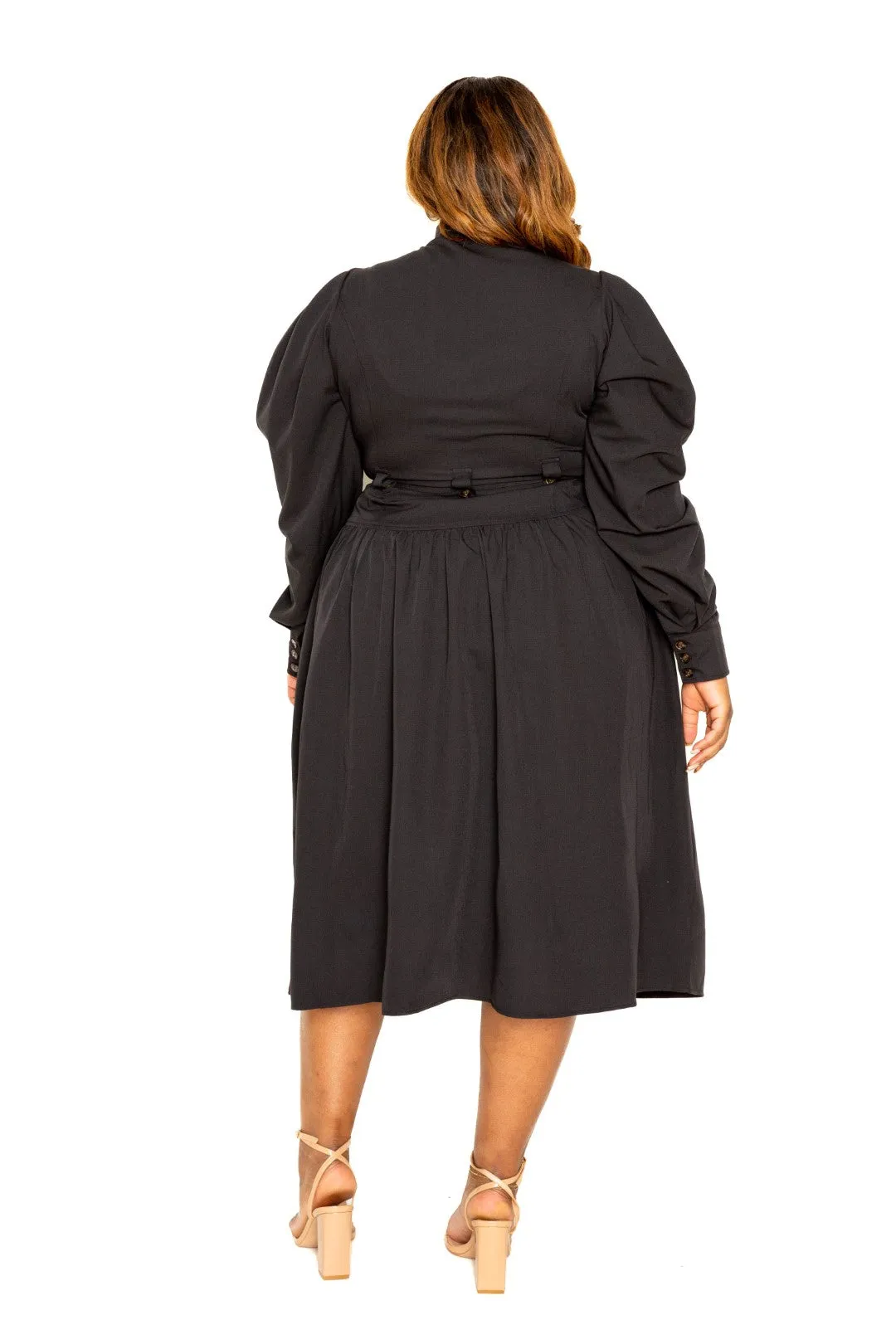 Puff Sleeve Trench Jacket Dress Voluptuous ( ) Plus Size - 2 colors - Ships from The US