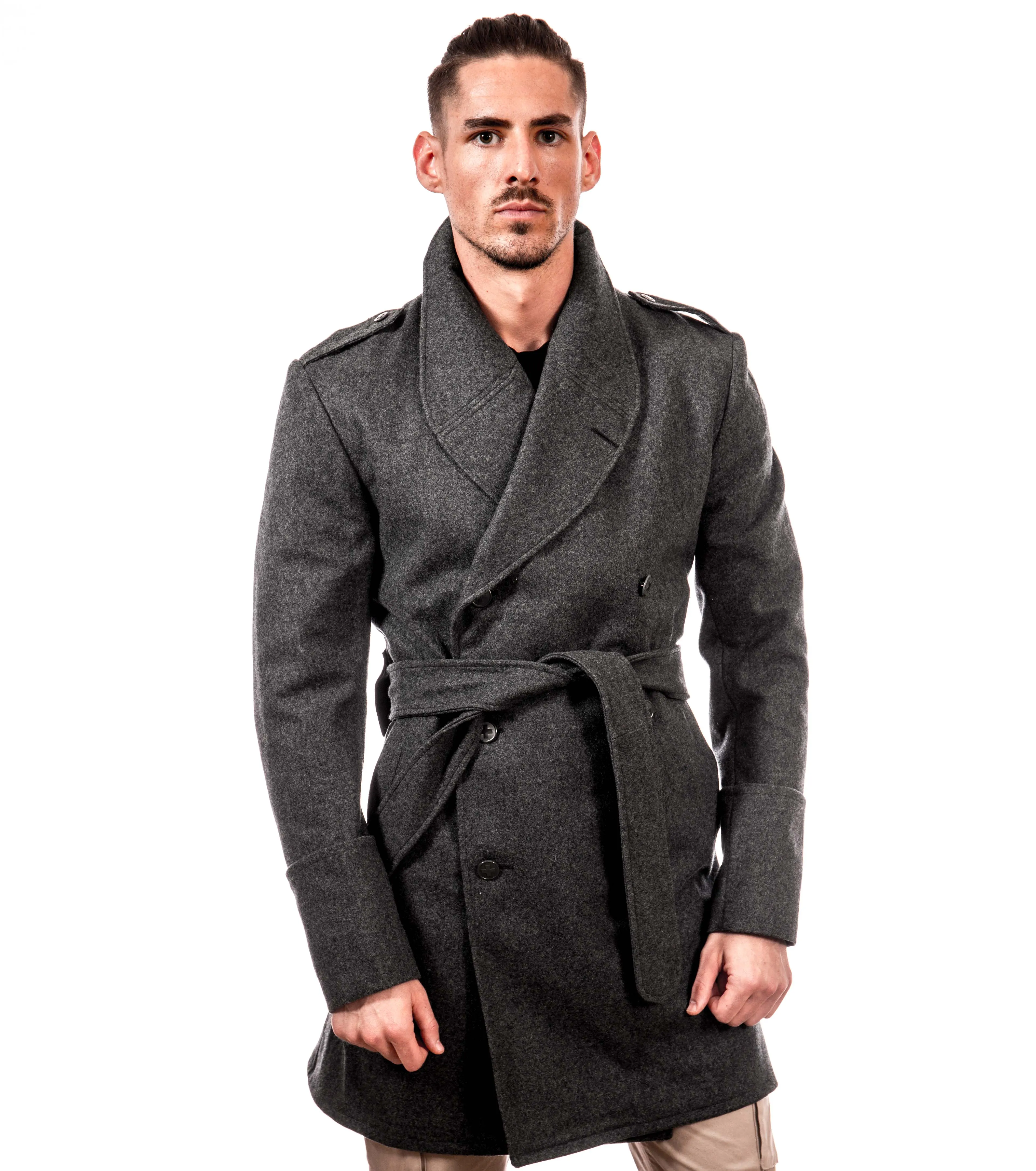 Redesigned Blue-Gray Wool Trenchcoat