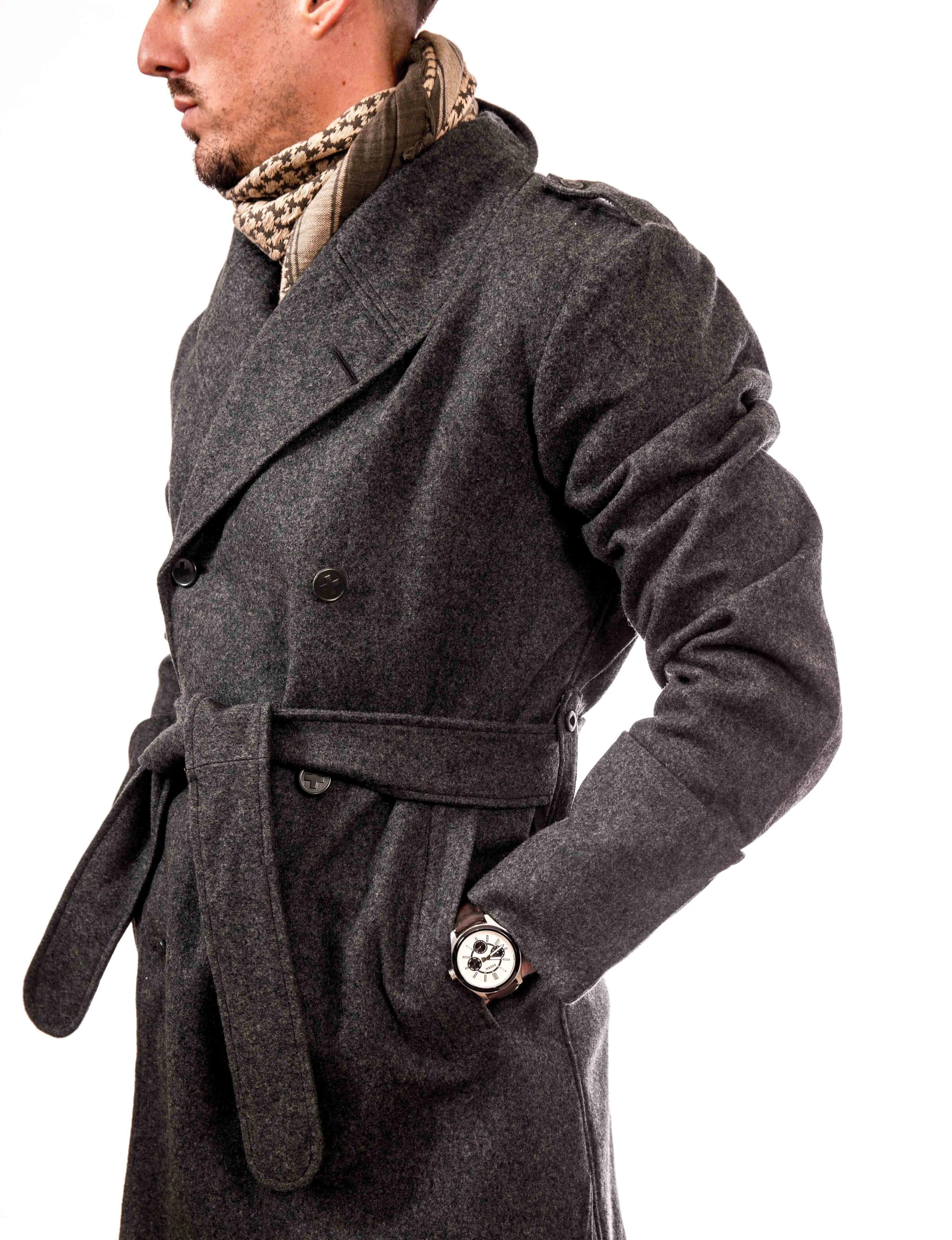 Redesigned Blue-Gray Wool Trenchcoat