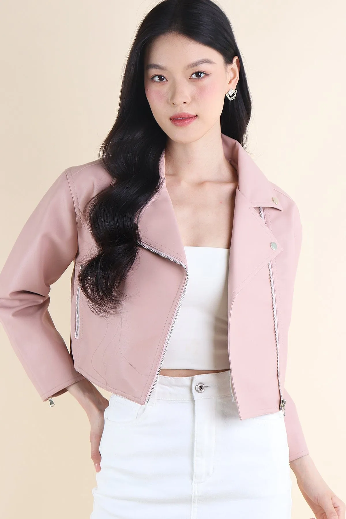 REMY LEATHER JACKET IN PINK