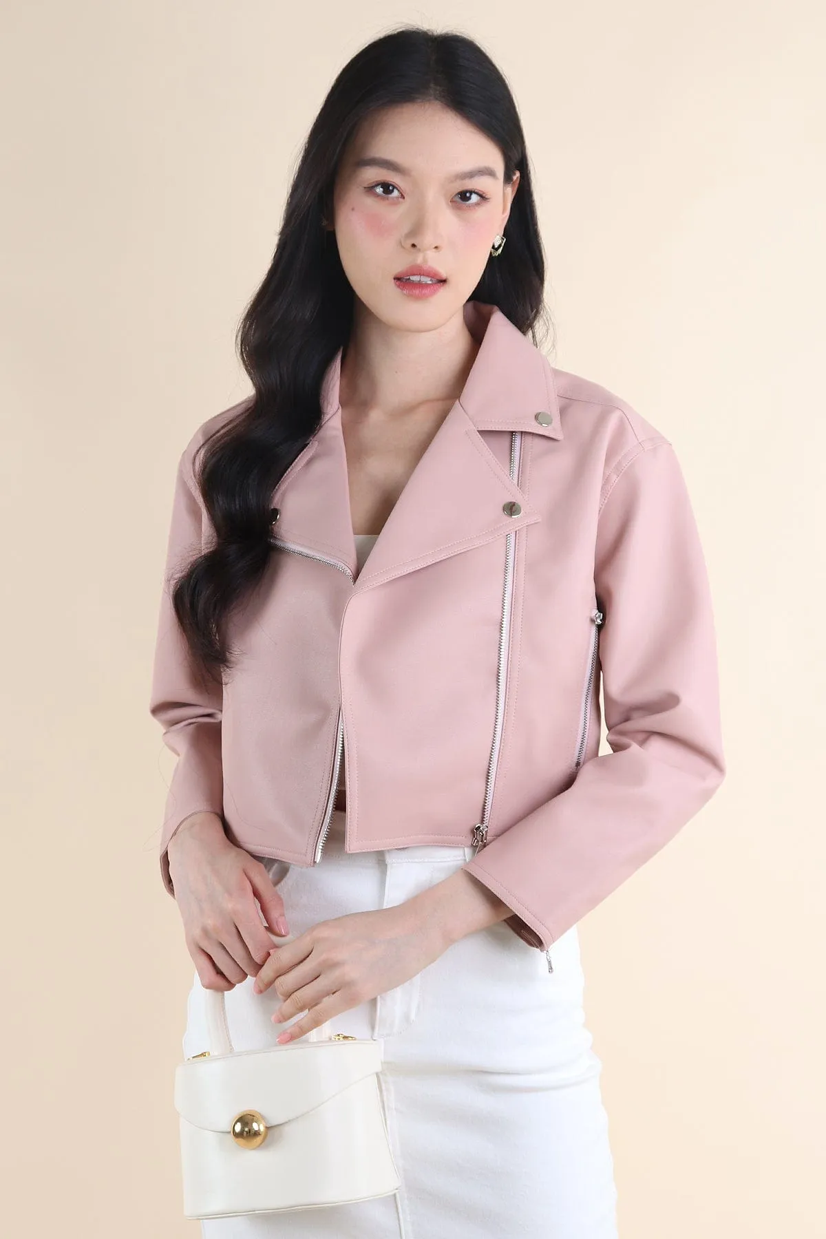 REMY LEATHER JACKET IN PINK