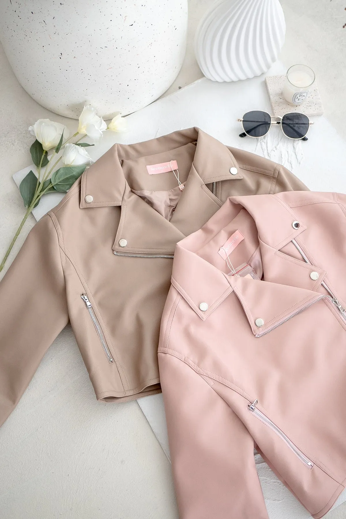 REMY LEATHER JACKET IN PINK