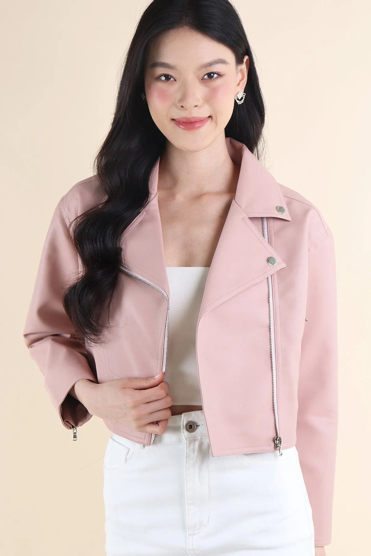 REMY LEATHER JACKET IN PINK