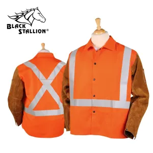 Revco JH1012-OR 30", 9 oz. Safety Orange Reflective FR and Side Split Cowhide Hybrid Welding Jacket (1 Jacket)