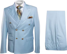 Rossi Man Light Blue Men's Double Breasted Suit Slim Fit Gold Buttons