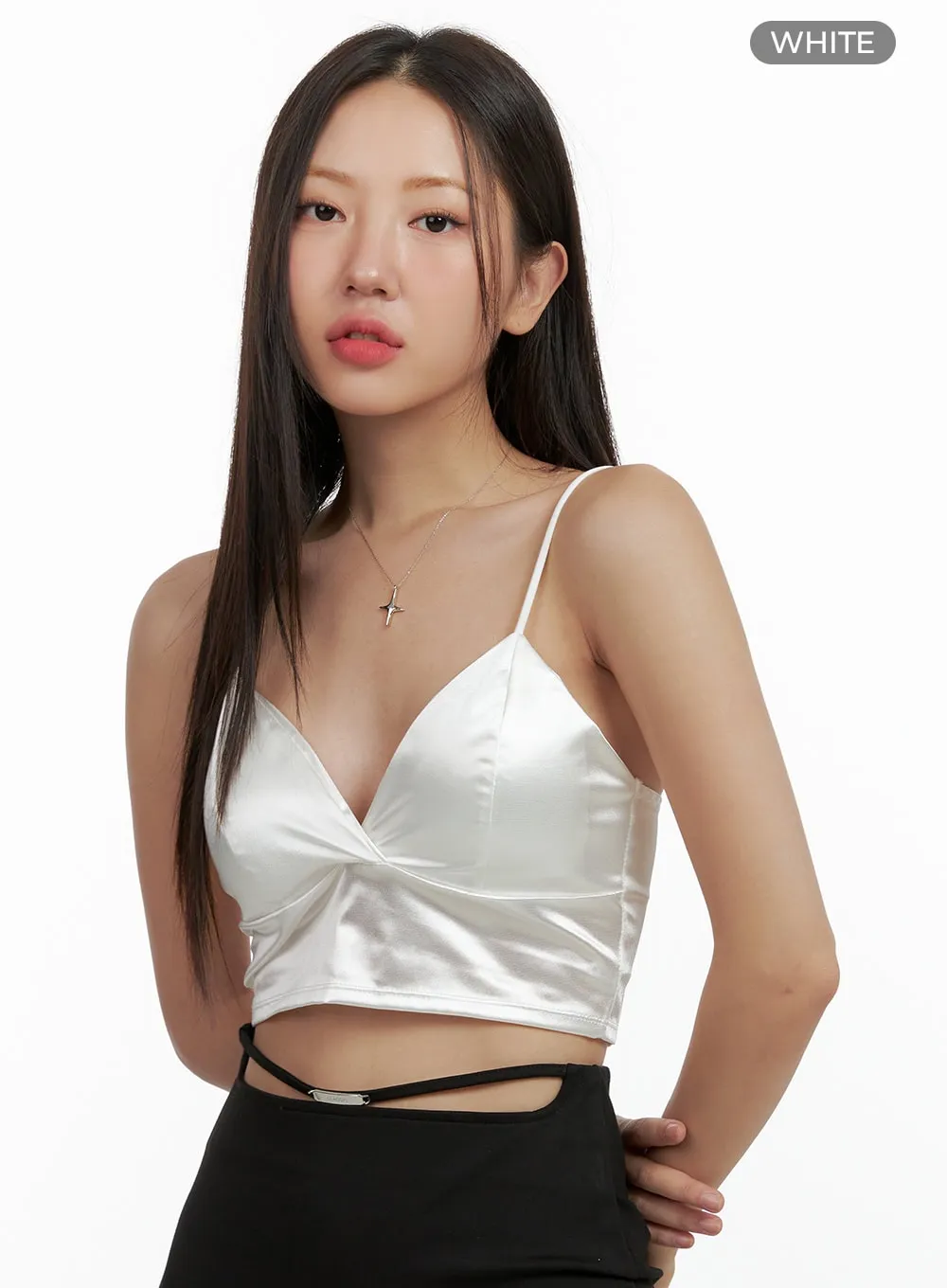 Satin Crop Sleeveless Top OL408