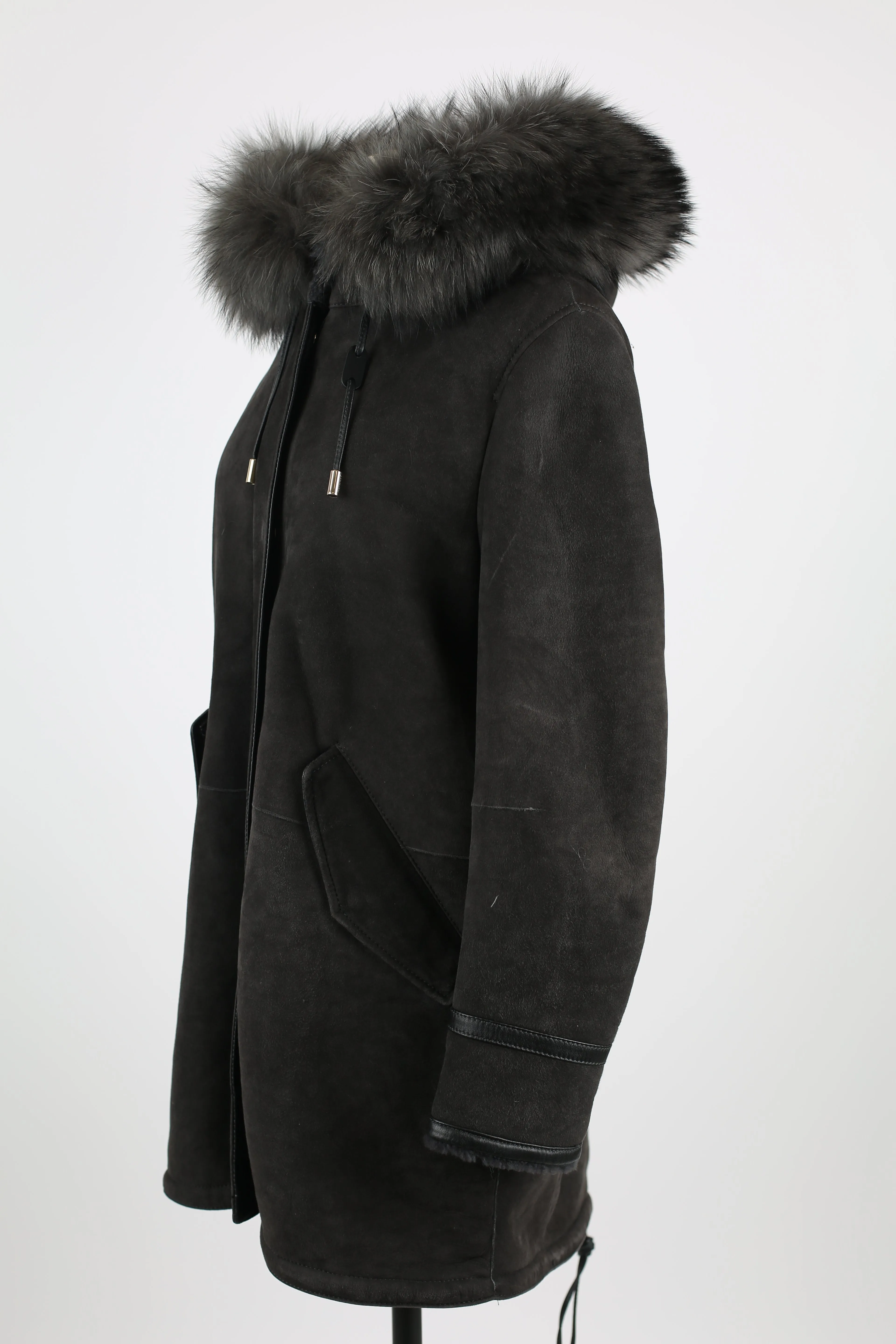 Shearling Lined Suede Parka W/ Fur Hood