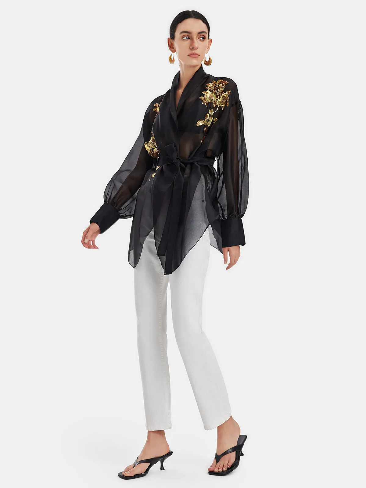 Sheer Silk Embroidered Floral Jacket