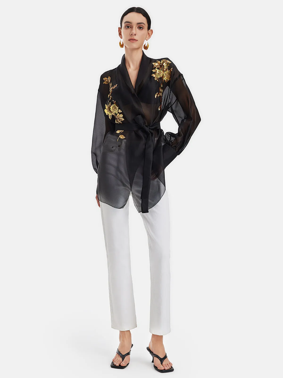 Sheer Silk Embroidered Floral Jacket