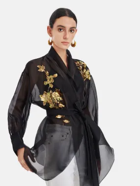 Sheer Silk Embroidered Floral Jacket