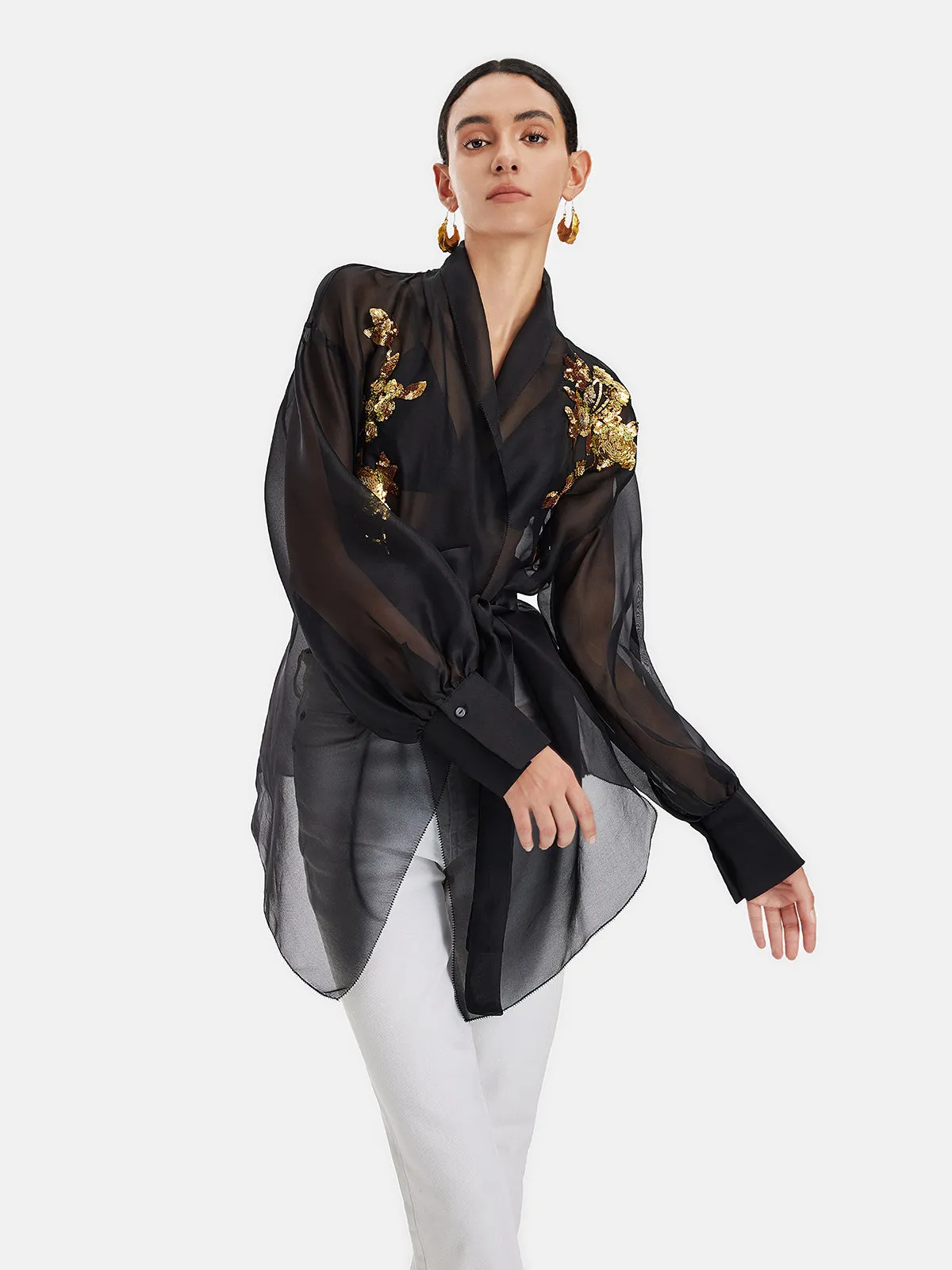 Sheer Silk Embroidered Floral Jacket